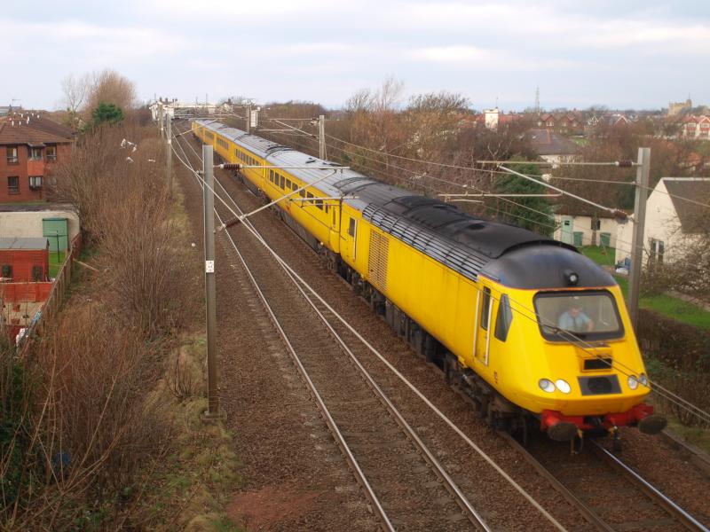 Troon - 15-11-2011: The Network Rail High Speed Measurement Train rushes past Troon on the final leg of its journey from Derby to Ayr via Glasgow Central station.Power cars 43062 / 43014 Photo of Troon - 15-11-2011