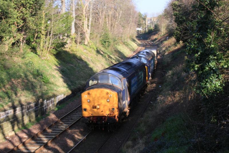 6M50 on the Sub: 37601 + 37608 on 6M50 15.07 Torness to Carlisle via Grantshouse approaching Morningside Road on 27/03/2012 Photo of 6M50 on the Sub