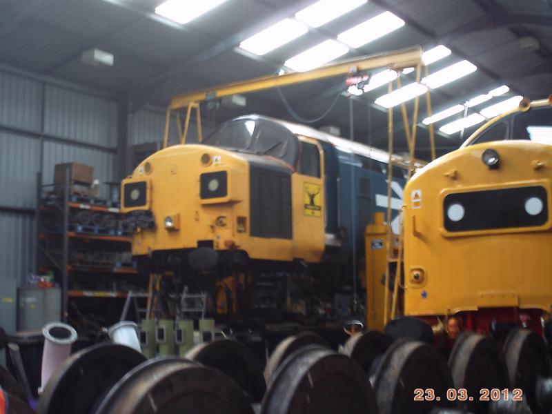 37025 in the shed: 37025 going through an overhaul at Bo'ness. Photo of 37025 in the shed