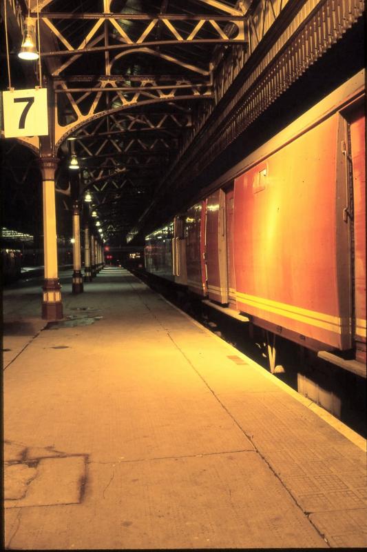 Night Mail: 15.40 from Aberdeen, the up Postal Special. Loco is 47633. Photographed at Perth 4 Feb. 1986. Photo of Night Mail