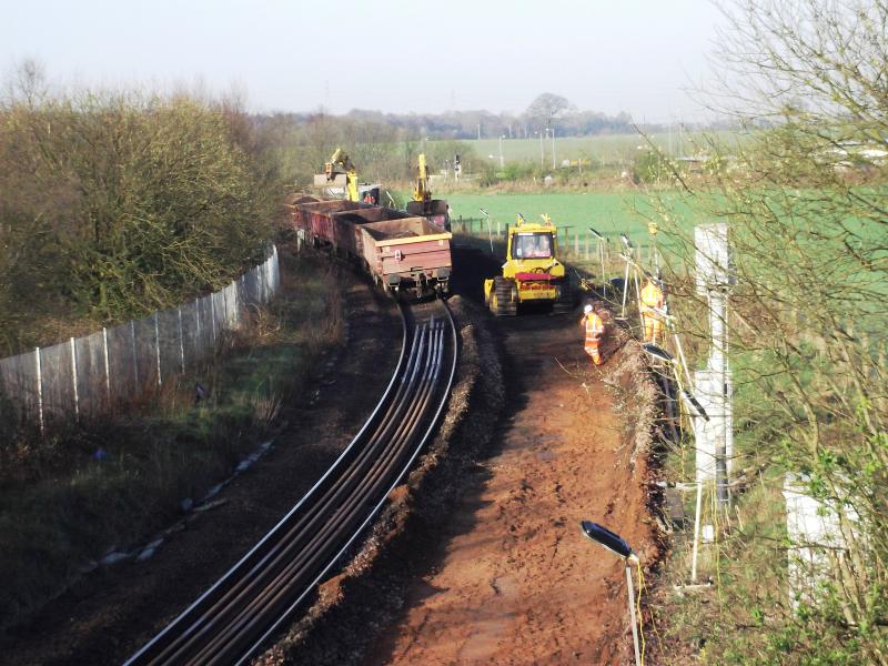 a view of the lifted track between Carmuirs West and East: A view of the lifted track between Carmuirs West and East. Taken on 1st April 2012. Photo of a view of the lifted track between Carmuirs West and East