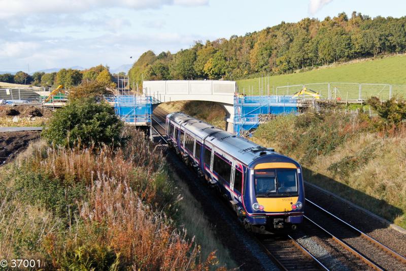 New road bridge near Plean: New road bridge is now in place over the railway on the approaches to Cowie and Plean, but the road remains closed until December. Photo of New road bridge near Plean