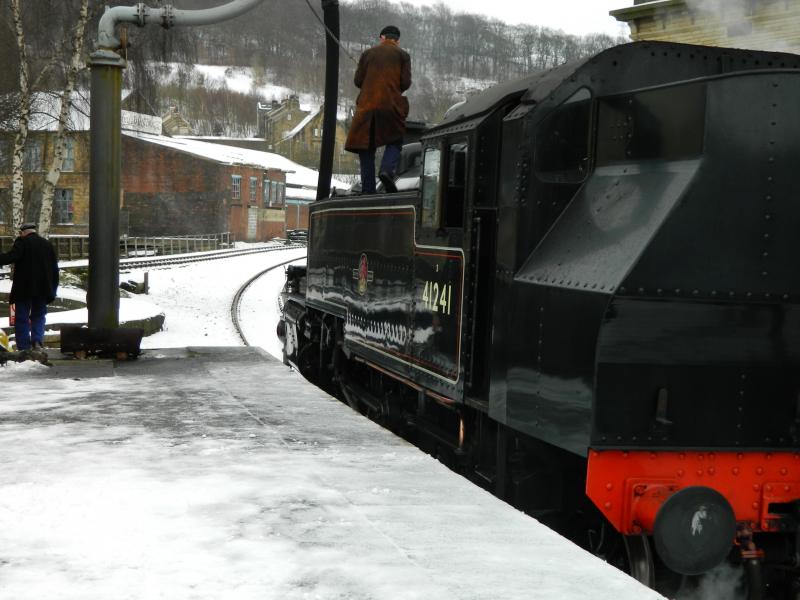 41241: taking on water at keighley after having reversed from Ingrow west Photo of 41241