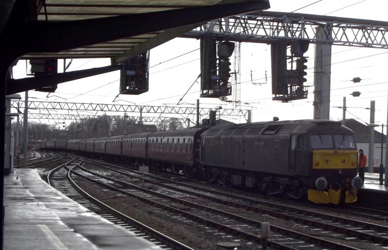 47854 at Carlisle: West Coast Railways Class 47 No. 47854 Diamond Jubilee propels the stock from The Midlander Steam Charter from Carlisle Station to Upperby sidings on Saturday 26th January 2013.
Photo of 47854 at Carlisle