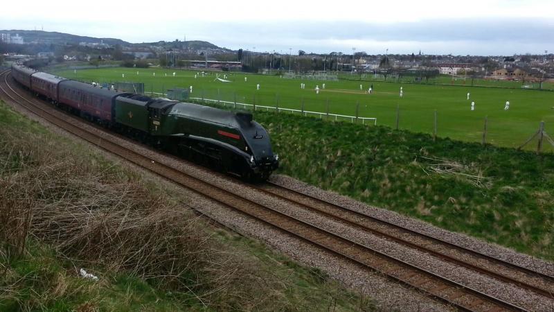 60009 rounds the curve @ Peffermill 4/5/13: Union of South Africa on the Edinburgh South sub at Peffermill playing fields with ecs working. Photo of 60009 rounds the curve @ Peffermill 4/5/13