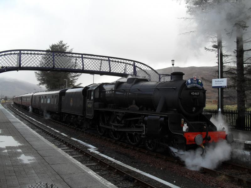 GBVI At Strathcarron: 45407 at Strathcarron on the GBVI tour on 26th April 2013 Photo of GBVI At Strathcarron