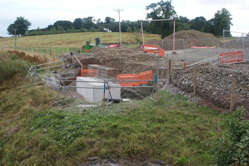 Photo of The west side abutment of the temporary bridge at Mill of Keir 11.08.13