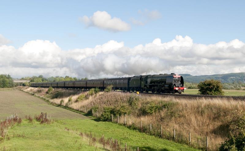 Duchess of Sutherland 75th Anniversary: 46233 just south of Stirling today (7.9.13) gliding up the hill with a decent load on the return leg of 75th Anniversary trip Photo of Duchess of Sutherland 75th Anniversary
