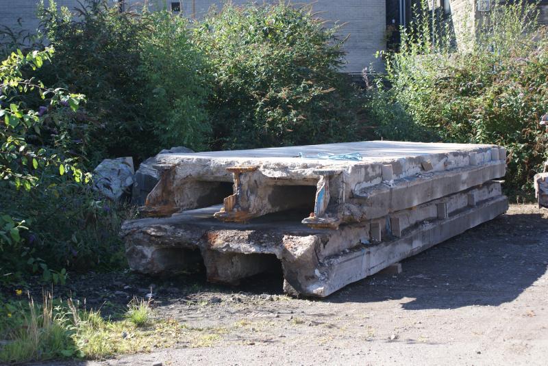 A couple of removed sections of Shore Road's bridge deck.: A couple of removed sections of Shore Road's bridge deck. Photo of A couple of removed sections of Shore Road's bridge deck.