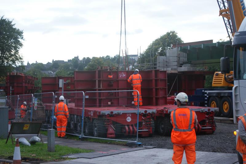 The bridge transporters getting assembled at Causewayhead Road: The bridge transporters getting assembled at Causewayhead Road on 25.09.13. Photo of The bridge transporters getting assembled at Causewayhead Road