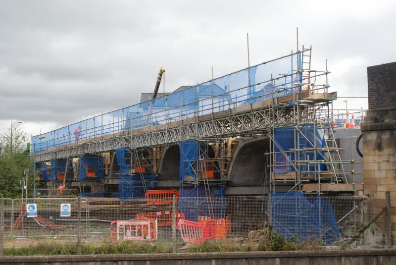 Shore Street bridge on 05.10.13: Shore Street bridge on 05.10.13. The infill shuttering works to join the different spans together continues. Photo of Shore Street bridge on 05.10.13