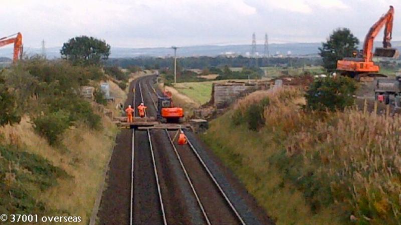Plean farm bridge is gone: Plean farm bridge is gone from weekend of 6th October 2013 as part of the EGIP programme to electrify the route north through Stirling Photo of Plean farm bridge is gone