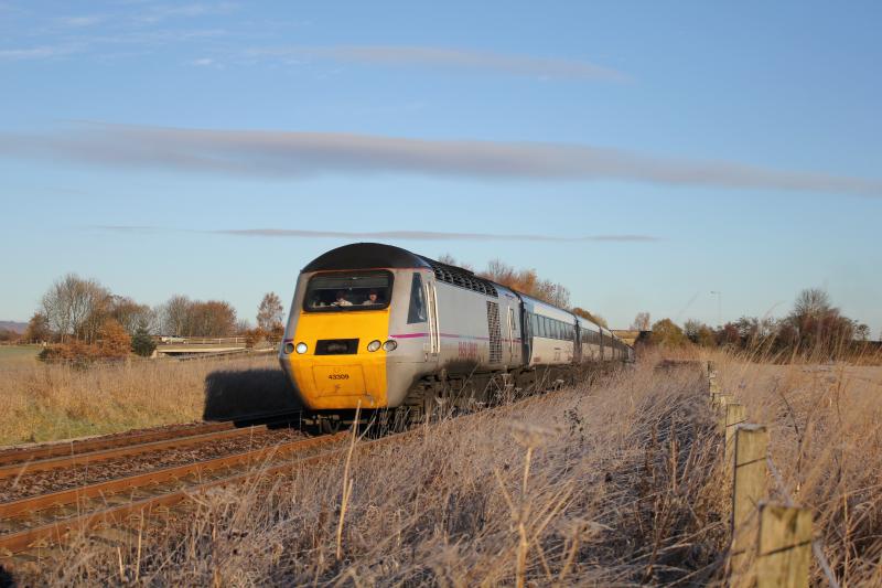 43309 leading Chieftain_Inverness to Kings Cross: Luncarty 22/11/2013
Standing in a field on a very cold and frosty morning Photo of 43309 leading Chieftain_Inverness to Kings Cross
