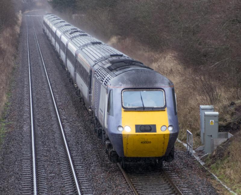 43320: 43320 heads a diverted Aberdeen-Kings Cross service at Forgandenny. 04/01/14 Photo of 43320