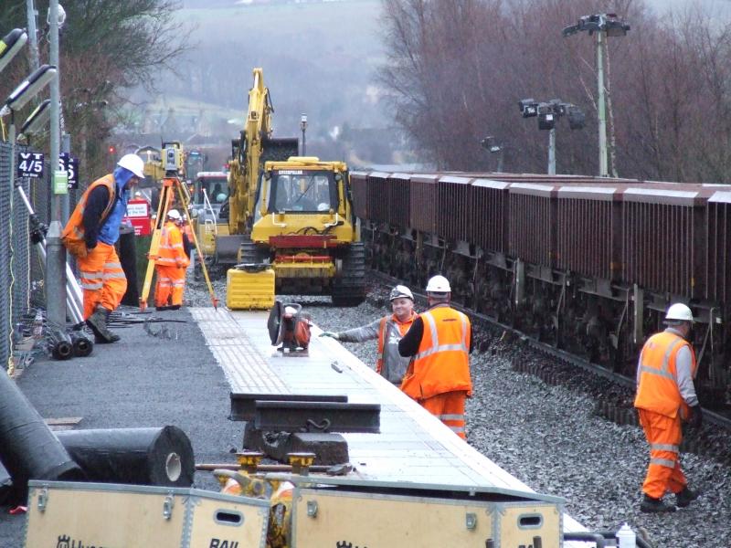 Ladybank Track renewal Jan 2014: Here is a picture of the Ladybank track renewals going on today (4 Jan 2014) in the station area. Photo of Ladybank Track renewal Jan 2014