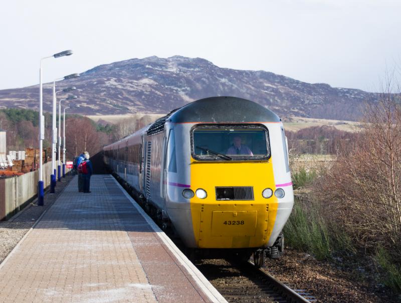 43238: 43238 leads the Highland Chieftain at Newtonmore 23/03/14 Photo of 43238