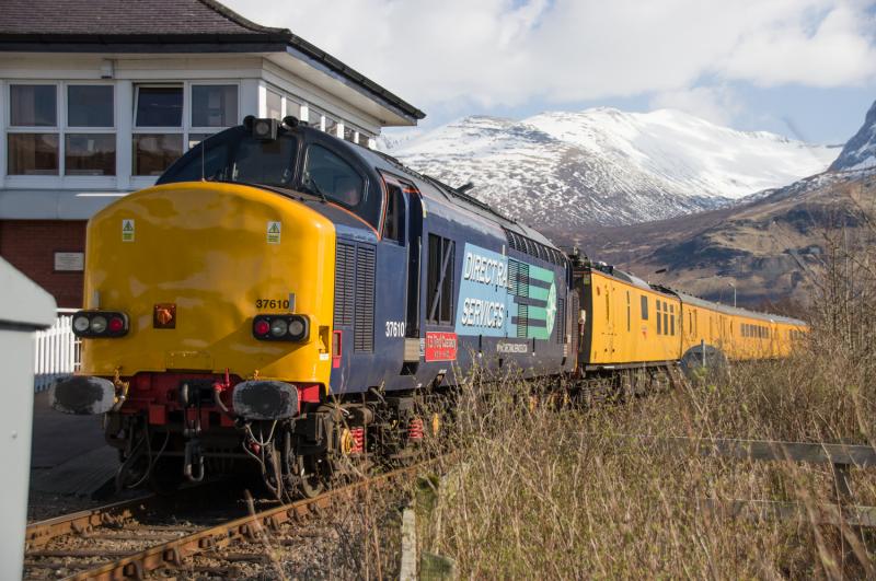 37610: 37610 Ted Cassady on the rear of the Network rail test train at Banavie. 26/03/14 Photo of 37610