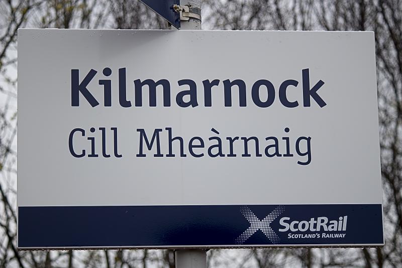 Killie Gaelic Sign: New signs at Kilmarnock which includes Gaelic. Changed some time in march 2014. Photo of Killie Gaelic Sign
