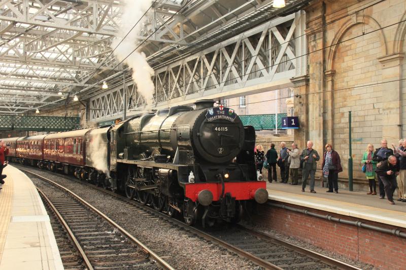 46115 on 1Z60: 46115 after arrival at Platform 1 Waverley on 1Z60 09.45 Grange-over-Sands to Edinburgh on 29/04/2014. Photo of 46115 on 1Z60