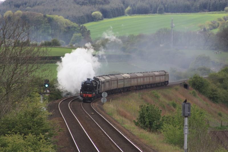 The Cathedrals : The Cathedrals Explorer passes the site of the old Falkland road station . Photo of The Cathedrals