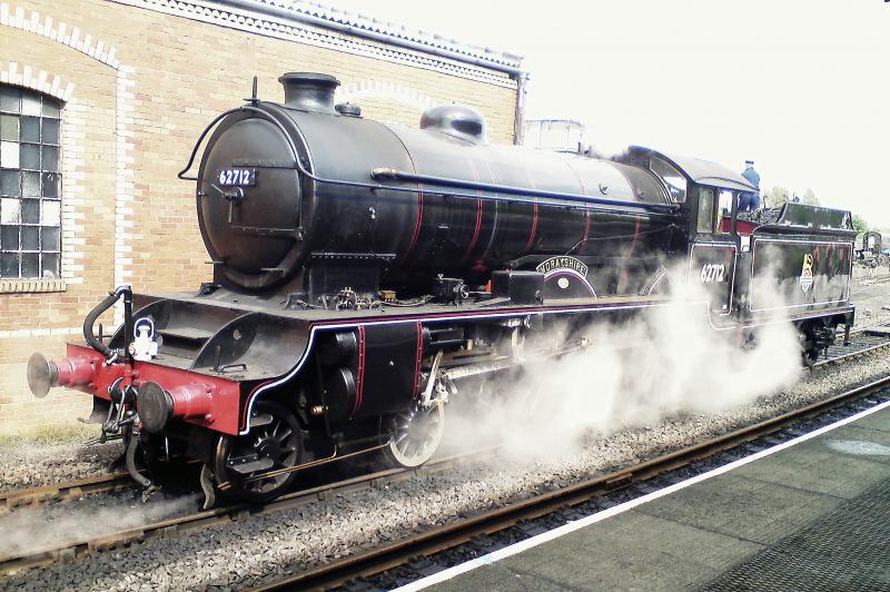Morayshire gets a drink: Morayshire taking on water at Bo'ness on 10 May 2014, resplendent in lined black BR livery. Photo of Morayshire gets a drink