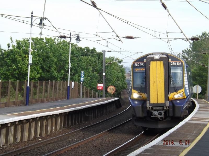 Arrival at Troon: A class 380, Glasgow bound, arrives at Troon on the evening of Saturday 31st May. A weekend that saw electric, diesel and steam traction! Photo of Arrival at Troon