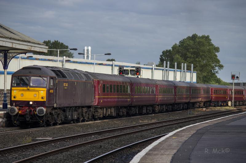 47851: 47851 leads 1Z55 into Kilmarnock on Saturday 28th June 2014 on route to Holyhead. Photo of 47851