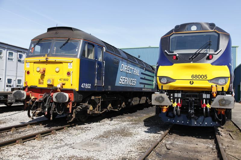 47802 with 68005 at Kingmoor . : Now sold to West Coast trains together with 47832 Photo of 47802 with 68005 at Kingmoor .