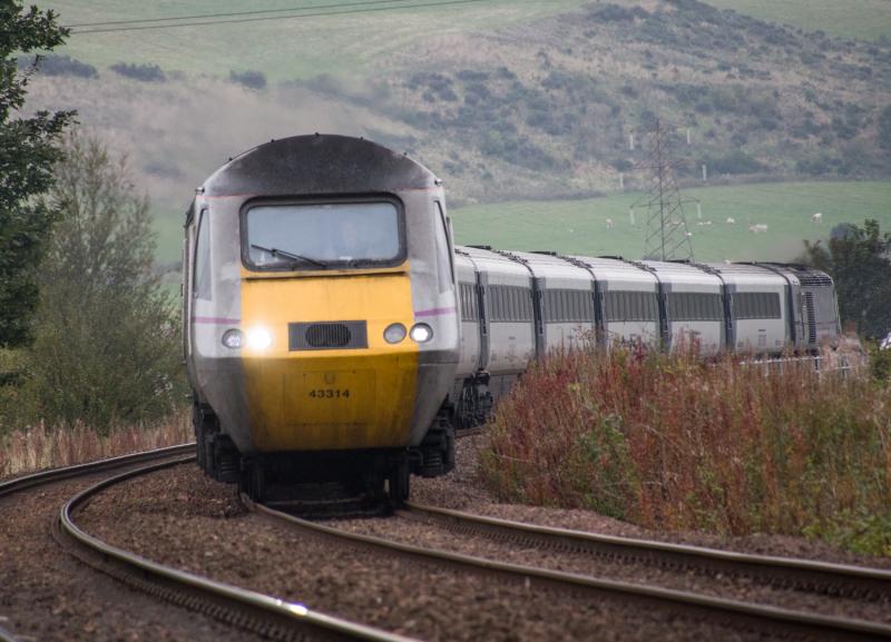 Highland Chieftain: 43314 heads the Highland Chieftain with 43290 on the rear, Forgandenny, 14/09/14. Photo of Highland Chieftain
