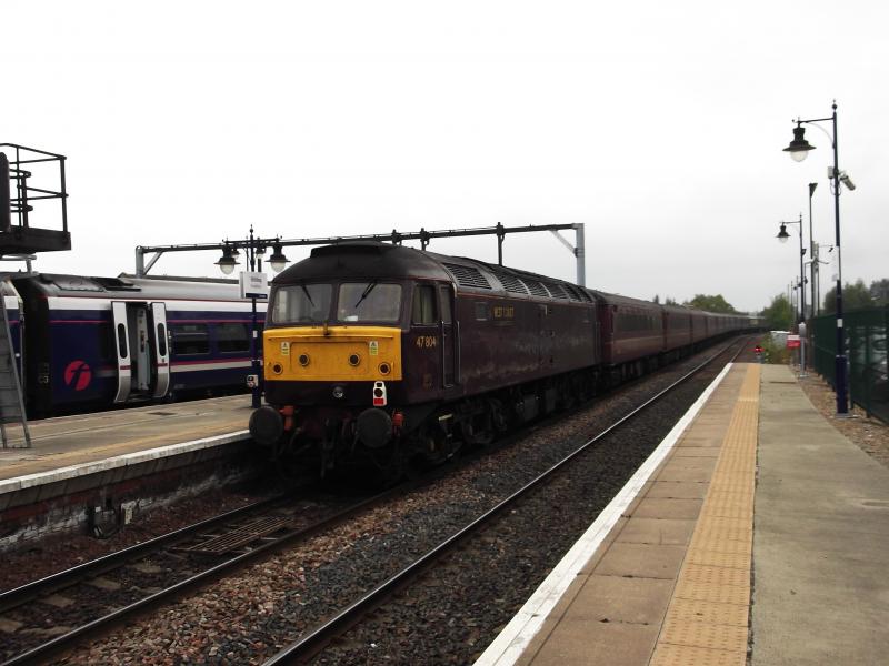 47804 on the rear on the empty stock. : Perth to Carnforth seen at Stirling today. Photo of 47804 on the rear on the empty stock.