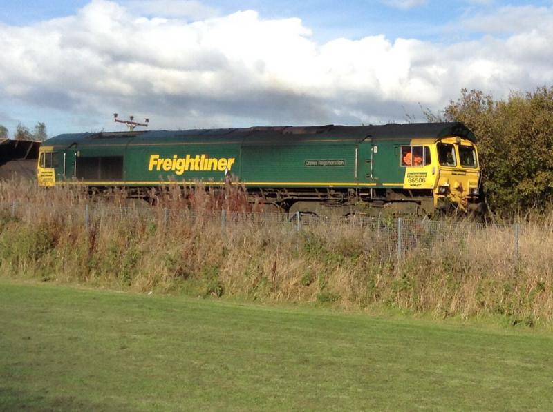 Class 66: Class 66 66506 Crewe Regeneration passing through Stirling 14.20 on 14/10/14 Photo of Class 66