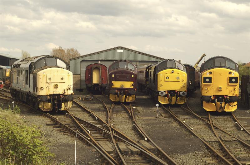 Snow Ploughs and 37s.jpg: 37409,37248,37175 & 37025 pose for the camera at Bo'Ness 3rd May 2008.Look at all those snow ploughs!!. Photo of Snow Ploughs and 37s.jpg