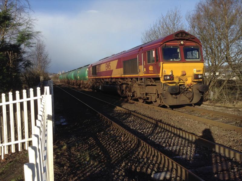 Class 66: Class 66 66107 through Stirling at 12.30 on 16/01/15 Photo of Class 66