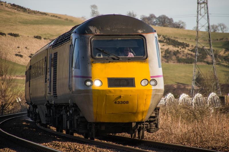43308: 43308 heads the up Highland Chieftain at Forgandenny. 08/02/15. Photo of 43308