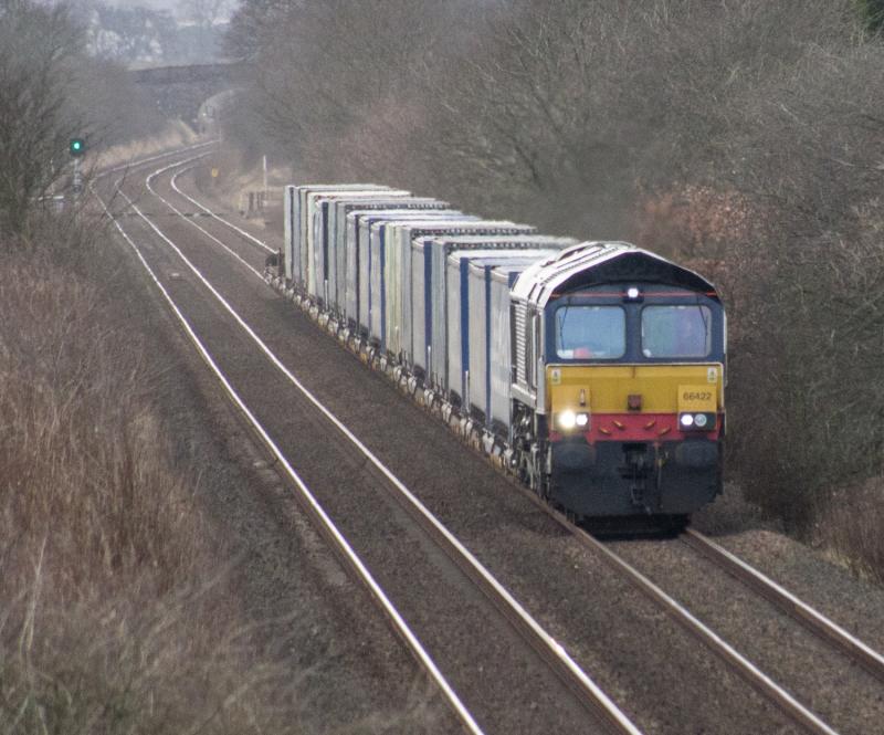 66422: 66422 on 4A13 at Forgandenny. 21/02/15. Photo of 66422