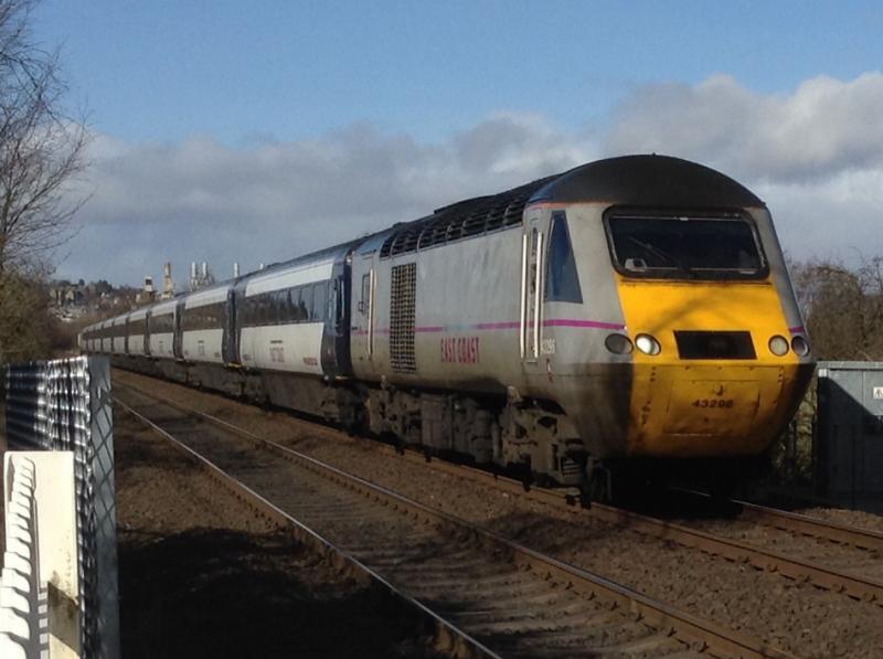 HST: HST 43296 old style with rebranded Virgin 43315 on the rear pass Stirling on 08/03/15 for KX Photo of HST