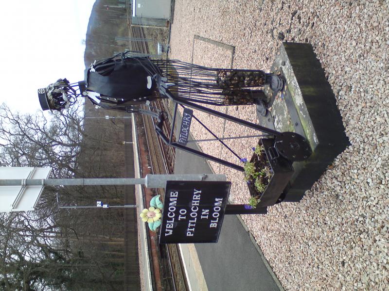 Skeleton staff?: Steely determination to brighten up Pitlochry station! Photo of Skeleton staff?