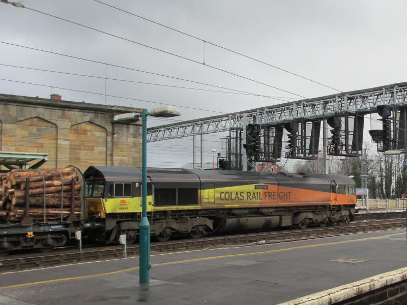 Colsa 66 #66849 Carlisle 26.3.15: Colas Class 66 #66849 on Chirk logs at Carlisle 0n 26.3.15 Photo of Colsa 66 #66849 Carlisle 26.3.15