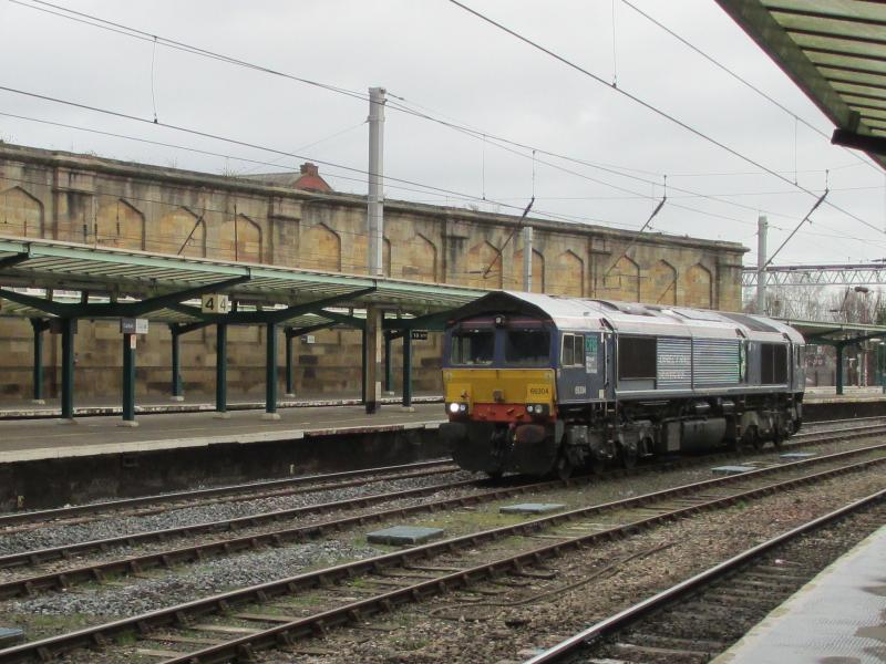 DRS 66 #66304 Carlisle 26.3.15: DRS Class 66 #66304 northbound light engine through Carlisle 26.3.15 Photo of DRS 66 #66304 Carlisle 26.3.15