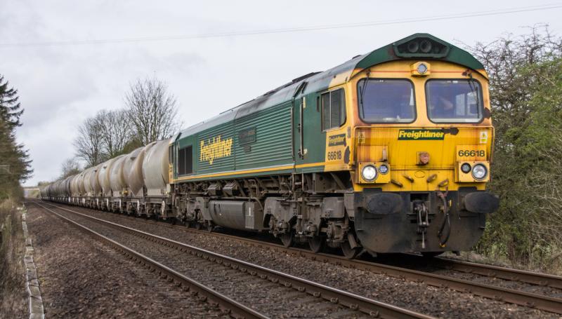 66618: 66618 Oxwellmains - Aberdeen cement passes Forgandenny. 13/04/15. Photo of 66618