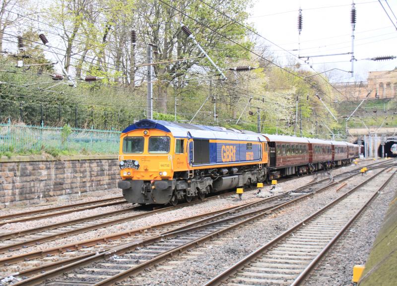 1H79: 66732 on 1H79 13.43 Edinburgh to Keith passing through Princes St. Gardens on 27/04/2015 Photo of 1H79