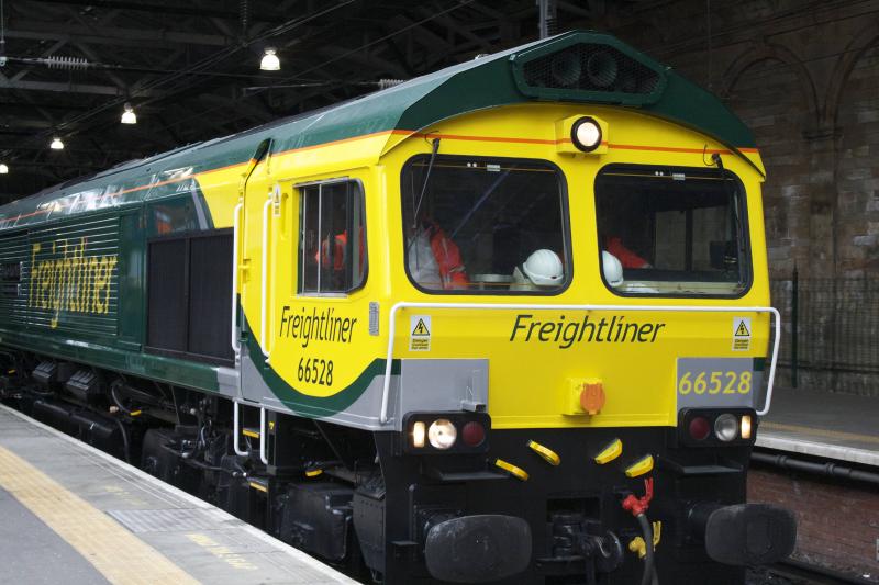 66528 Madge Elliot: Freightliner 66528 Madge Elliot at the naming ceremony in Edinburgh Waverley station on 4th June 2015. Photo of 66528 Madge Elliot