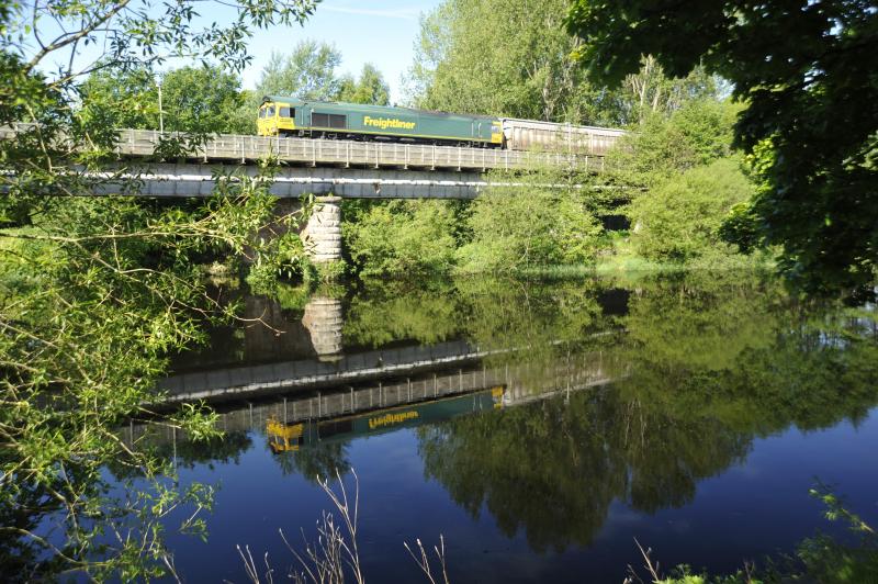 66616 crosses the River Tay at Perth: 66616 heads 6A65 Oxwellmains to Aberdeen cement over the River Tay approaching Barnhill on 10th June 2015. Photo of 66616 crosses the River Tay at Perth