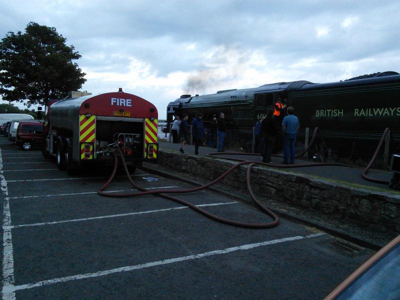 Tornado takes on water: 20,000 litres of water taken on board at Culross during the Princes Trust evening charter on 23 June 2015 Photo of Tornado takes on water