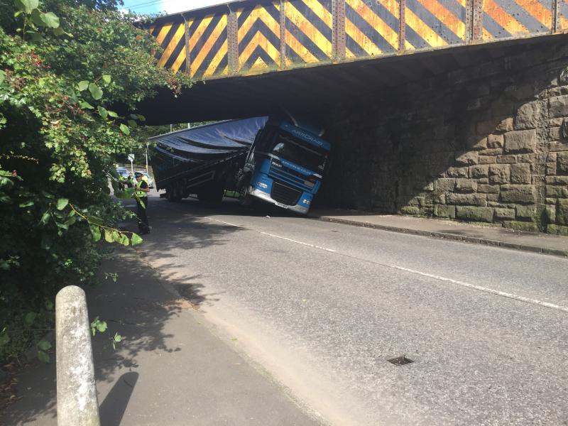 Milngavie bridge strike 2015-08-28: Bridge strike at Glasgow Toad Milngave Photo of Milngavie bridge strike 2015-08-28