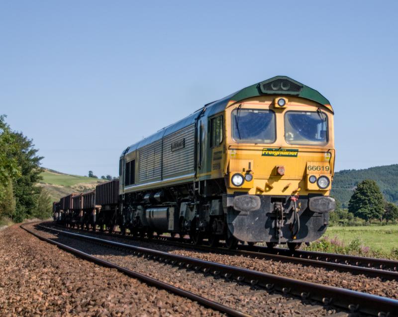 66619: 66619 with 6K30 passes Forgandenny. 06/09/15. Photo of 66619