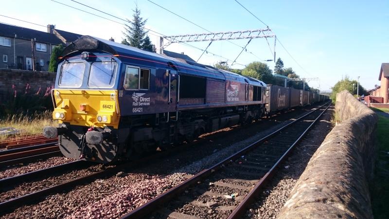 66 421 at Coatbridge: 66 421 heads south at Coatbridge Central. (10.09.15) Photo of 66 421 at Coatbridge