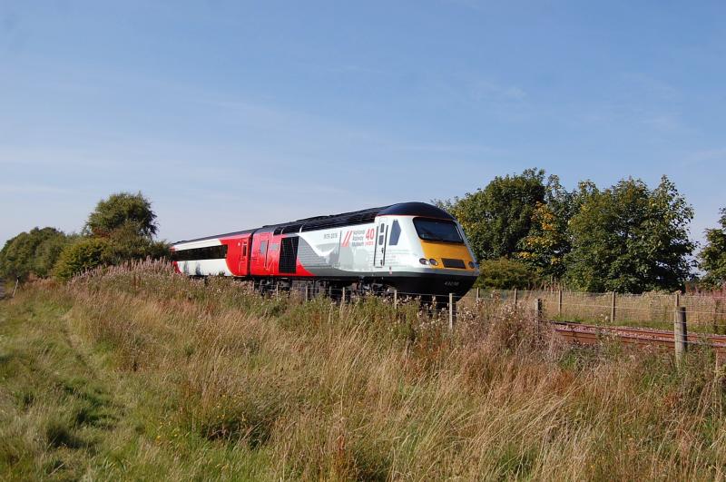 NRM40 43238: Recently reliveried HST power car 43238 brings up the rear of 1E19 11:47 Aberdeen - KX at Barry Links. 27/9/2015 Photo of NRM40 43238