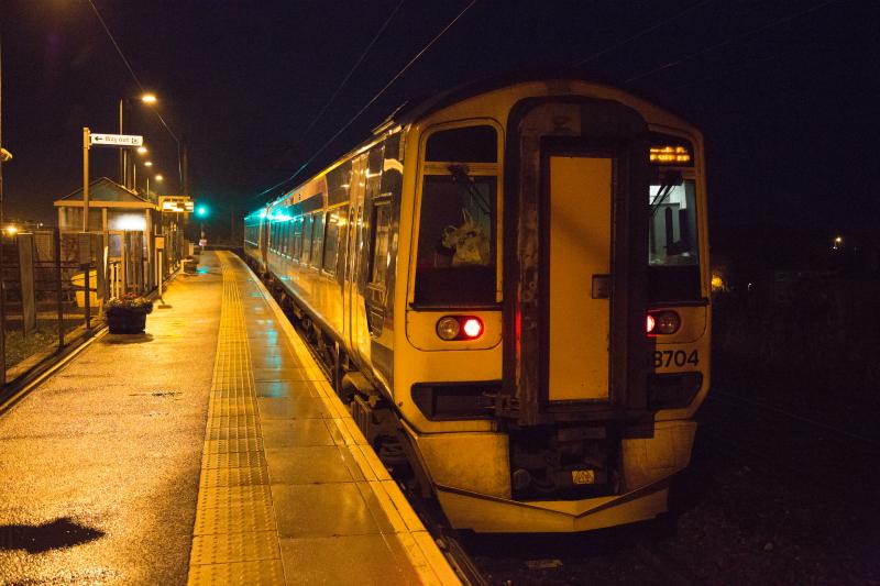 715A2456.jpg: And finally with the station work complete and the doors shut, 158704 is powered up for the short run into Waverley. Photo of 715A2456.jpg