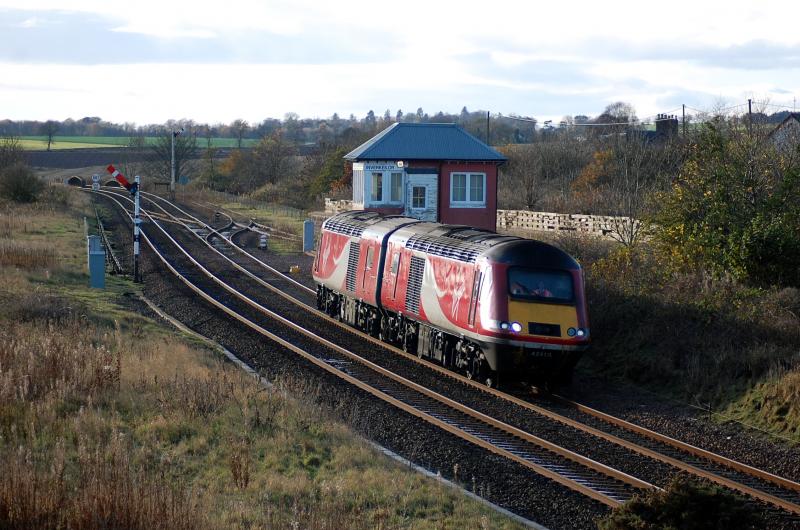 0Z43 Inverkeilor: The rare sight of back to back HST power cars are seen at Inverkeilor with 43318 & 43311 working 0Z43 Craigentinny to Aberdeen Clayhills. 22/11/2015 Photo of 0Z43 Inverkeilor